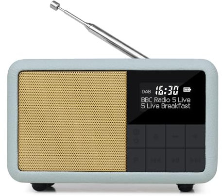 LEMEGA Class Compact DAB+ Radio Alarm Clock – Mains & Battery Portable DAB+ Radio, Dockable Digital Clock Radio with Bluetooth, Headphone Jack, IPX4 Waterproof,12 hr Battery, 40 Presets, EQ Modes,Blue