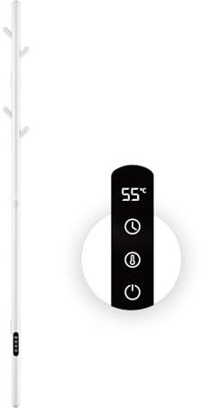 Toallero Eléctrico,Radiador de baño termostático inteligente,Toallero electrico baño blanco,1530x32 mm,Secador de toallas eléctrico tipo poste con 5 ganchos,Tendedero eléctrico de pared para ropa