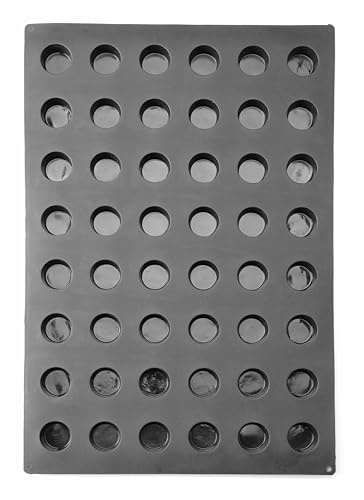 HENDI Moule en silicone cylindrique, antiadhésif, pour la cuisson, la congélation et les monoportions: -30 à 230°C, 48 cavités rondes ⌀3,5cm pour mini muffins madeleines, 570x375x(H)25mm
