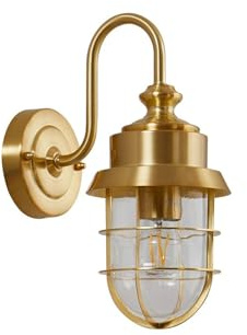 Lindby Wandleuchte außen (Laterne) Adalie (spritzwassergeschützt (Landhaus, Vintage Rustikal) in Gold/Messing aus Edelstahl (1 flammig E27) - Außenwandleuchten Wandlampe Led Außenlampe Outdoor