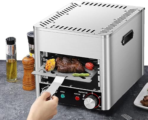 KLYDBMYT Asador de Carne Comercial, Parrilla eléctrica para Carne de Interior de 1700 W, asador de Carne automático, Temperatura Ajustable para Carne de Res, Pollo y Verduras, 4 Niveles