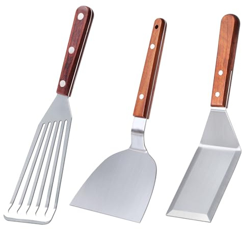 Eolilim 3Pcs Stainless Steel Griddle Spatula, Smash Burger Turner | Easy to Clean, Cutting Edges, Slotted Fish Turner for Eggs, Steak, BBQ