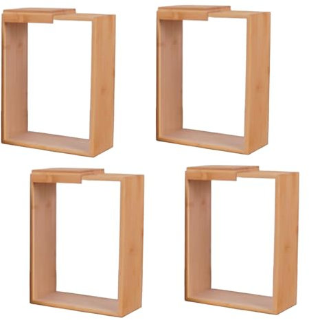 Upiulote 4Pcs Cereal Containers Storage, 9x7x3 Inch Bamboo Wood Rice Dispenser with Removable Lids, Clear Kicthen Storage Can for Snack, Rice, Flour, Pasta Cereal Containers