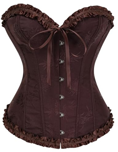 KUOSE Damen Schwarz Baskischer Body Shaper Überbrust Korsett Top Übergröße S-6XL, dark chocolate, 8-10