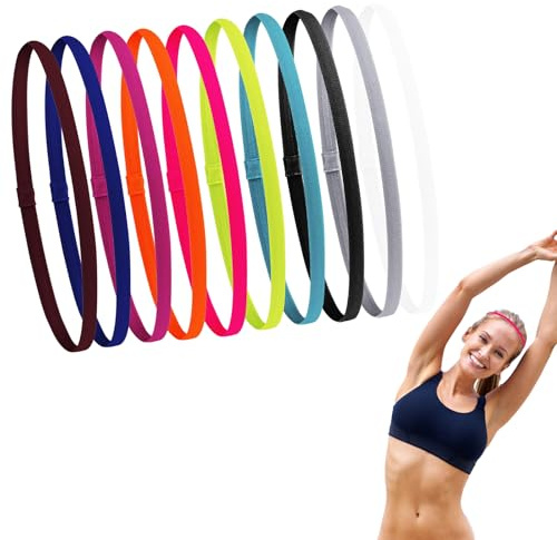 10 Stück Haarband Sport Jungs – Rutschfestes Stirnband Kinder & Haarband Jungs Fußball – Dünne Sport Haarbänder für Fitness, Yoga, Laufen, Fußball – Unisex Elastisches