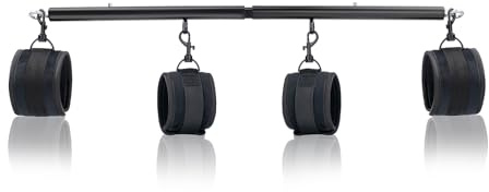 Black Heavy Duty Stainless Steel Expandable Spreader Bar with 4pcs Furry PU Black Adjustable Straps, Training Fitness Kit,Home Indoor Sports Yoga Set