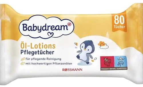 Babydream Öl-Lotions Pflegetücher, 80 Stück, mit hochwertigen Pflanzenölen