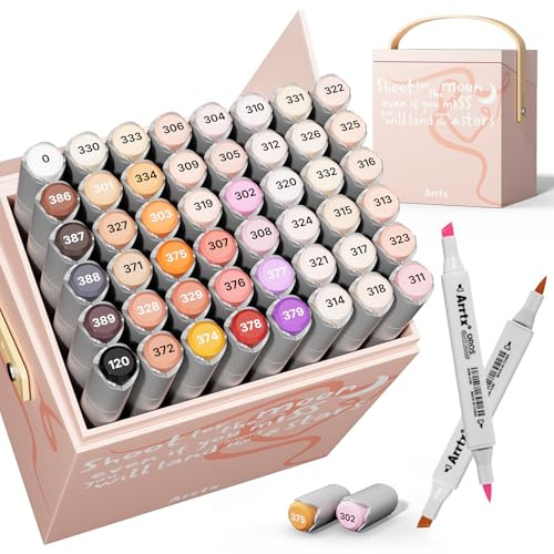 Arrtx Set di 48 pennarelli ad alcool OROS, tonalità pelle, con punta a scalpello, per pittura, colorazione, disegno, schizzi e illustrazioni, pennarelli a base di alcool, penne artistiche e regali