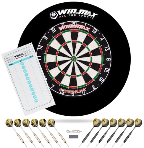 WIN.MAX darttavla – borst stålspets darttavla för vuxna borst stålspets darttavla set med 12 dart-metallspets (darttavla med överraskningsbaksida)