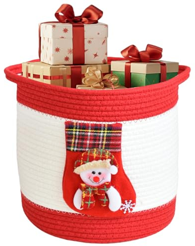 Opilroyn Cesta de Navidad – Cesta de cuerda de lavandería de Navidad, soporte para ropa sucia | para chocolate, frutas, lavandería, aperitivos, cumpleaños, Pascua, San Valentín, mujeres, hombres y
