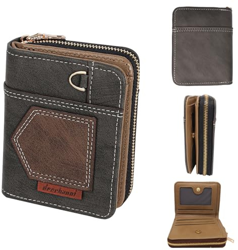 YUEcthynous Portafoglio da uomo, vintage, da uomo, in pelle, con protezione RFID, sottile portafoglio in pelle con 6 titolari di carte di credito, 1 finestra d'identità, per monete e contanti (grigio)