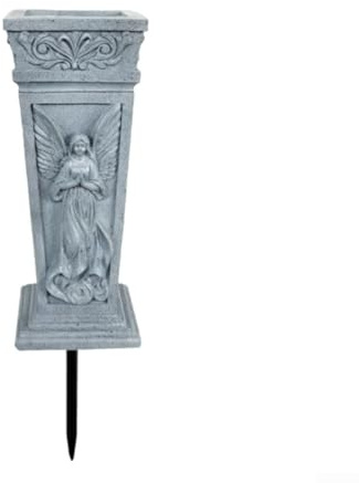 Grabvase aus Kunstharz mit Kreuz- und Engel-Motiven, Blumenbehälter für Friedhof und Garten, ausgestattet mit praktischen Drainagelöchern (B)