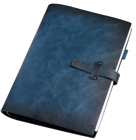 Nachfüllbares A5-Leder-Notizbuch, wiederverwendbares Leder-Tagebuch, Vintage-Organizer mit 6-Ring-Ordner, 120 Seiten, liniertes Papier&Tasche, für Schriftsteller, Geschäft, Arbeit, Studium,Blau
