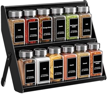 GAGUIUP Gewürzregal Schublade 2 Etagen, Küchen Organizer schublade für Gewürzgläser, Gewürz Organizer Schublade verstellbar Schubladen Ordnungssystem von 32cm bis 55cm, Spice rack für Gewürze Schwarz