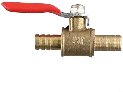 Inline-Schlauch-Kugelhahn mit Messingkörper und Hebel-Absperrgriff für Wasser-, Luft-, Gas-, Ölleitungen, geeignet für OD 6, 8, 10, 12 mm (8 mm)