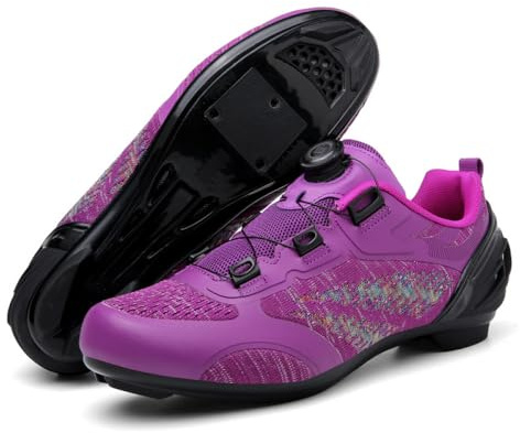 Vägcykelskor unisex män och kvinnor - hållbar komfort utomhus inomhus cykling sneaker andningsbar, lätt vägcykel cykelskor cykel kompatibla, Lila, 39.5 EU