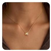 AOSWUD Collier Plaqué Or 14K Femme,Double Pendentif Rond Zircone,Bijoux