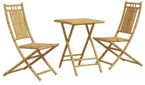 Qnhdfrt 3-TLG. Bistro-Set aus Bambus - Klappbares Gartenmöbel-Set mit 1 Tisch (55x55x75 cm) und 2 Gartenstühlen, platzsparende Sitzgruppe für Balkon, Terrasse & Garten