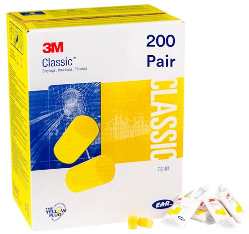 3M Ear Plugs, 200 Pairs/Box, E-A-R Classic 310-1001, Uncorded, Disposable, Foam, NRR 29, For Drilling, Grinding, Machining, Sawing, Sanding, Welding, 1 Pair/Pillow Pack