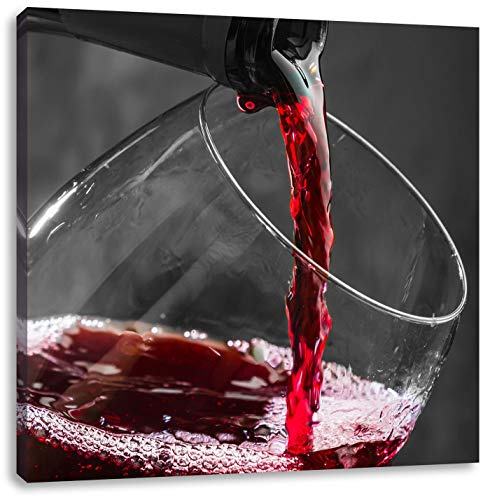 Pixxprint köstlicher Rotwein schwarz, weiß, Größe: 60x60, Leinwandbild Quadratisch, Wandbild, Kunstdruck, fertig bespannt