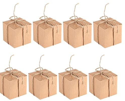 Kraftpapier Süßigkeiten Box mit Hanfseil – Rechteckige Dekoration für Hochzeit, Geburtstag, Party & Baby Shower (2x2x2 Zoll)