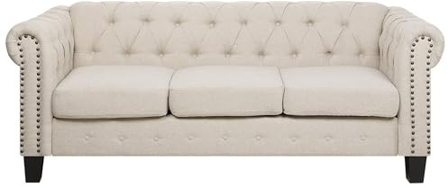 Divano 3 posti in tessuto beige gambe dritte