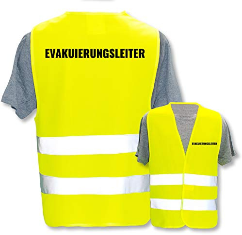 Bedruckte Warnwesten mit ISO-Leuchtstreifen * Standard- oder Reflex-Druck * Erste Hilfe und Brandschutz, Begriff:Evakuierungsleiter, Farbe + Größe:Gelb (XL/XXL)