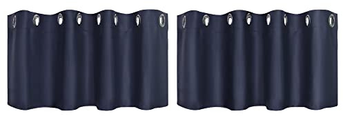 PiccoCasa 2er Set Gardine für Küche Polyester Scheibengardine Kurzgardine Blickdicht Kleine Vorhang Navy Blau 46H x 132B cm