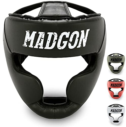 MADGON Premium Kopfschutz, Boxhelm mit Perfekter Sicht und maximalem Schutz, Gesichtsschutz für Kampfsport, MMA, Boxen, Kickboxen & Sparring