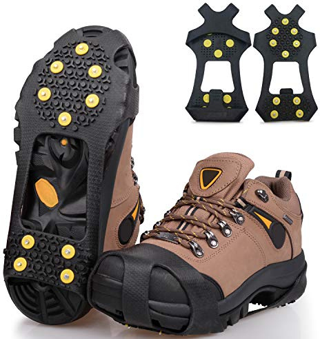 SILANON Eisschnee-Stollen für Schuhe, Stiefel, Gehen, Traktion, Stollen, Gummi, Steigeisen, rutschfest, 10 Nieten, Winter, Eisklampe, Slipper, Stretch-Schuhe für Damen, Herren, Kinder