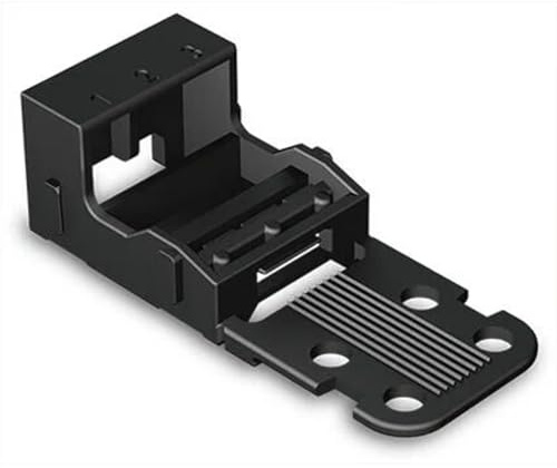 WAGO Befestigungsadapter 221-513/000-004 | für 3 Leiter-Klemmen, 4 mm², 10 Stück, mit Rastfuß, geeignet für liegende Montierung von Verbindungsklemmen, schwarz