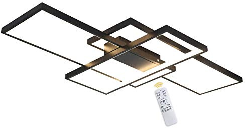 Wohnzimmerlampe Modern 95W LED Decke Dimmbar Acryl Lampenschirm Deckenleuchte schwarz Chic Eckig Designer-Lampe Esstischlampe Mit Fernbedienung Deckenlampe für Pendelleuchte Küche Flur Leuchten, 110cm