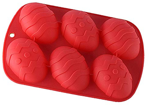 Haoshics Easter Egg Silicone Chocolate Mould Large 6-Cavity Egg Shaped Silicone Mold, Baking Mold for Making Hot Chocolate Bomb, Cake, Jelly, Mousse (Red-1PCS)