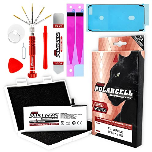 PolarCell Batterie pour Apple iPhone 6S | avec kit d'outils & adhésif pour cadre | 2250mAh | 31 % de capacité en plus que la batterie d'origine | Cellules de qualité A+