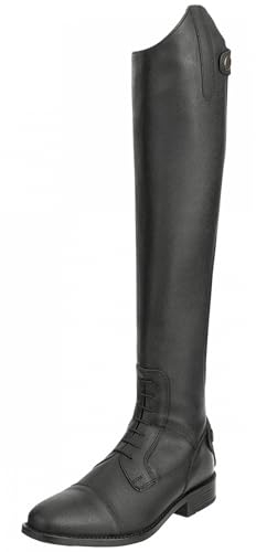 RL24 - Damen Reitstiefel Ravenna – Damen-Stiefel aus Kunstleder – Schnürstiefel mit Reißverschluss in schwarz – Reiterstiefel mit extra weichem Innenfutter – Größe 39 extra kurz