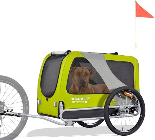 DOGGYHUT® Premium XL Pet Bike Trailer for Large Dog or Multiple Small Dogs, Up to 100 lbs,Dog Bicycle Carrier,Low Center of Gravity,Easy Folding Frame Cart (Lime Green)