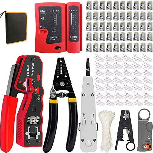 Mayline RJ45 Werkzeug-Set für Netzwerk, Ethernet, Crimpzange, 8P/6P, RJ12, RJ11, CAT5, CAT6, Wartung des LAN-Sets, Tester, Abisolierzange (blau)
