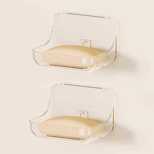 Ettori Soap Dish 2 Pack Soap Holder Plastic Adhesive Soap Holder for Shower Wall, Bathroom, Tub and Kitchen Sink, Drill- Free and Clear