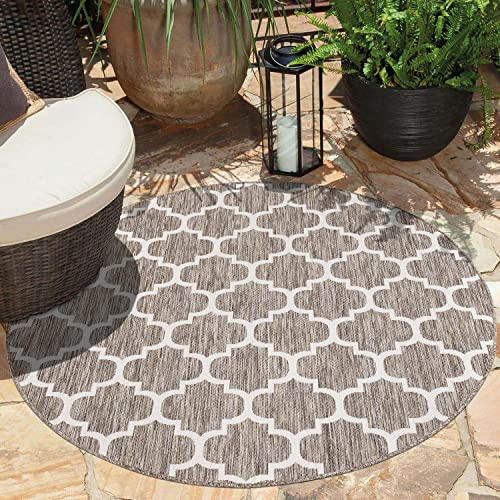 carpet city Outdoor-Teppich Wetterfest Balkon Terrassen - Beige in 120x120 cm Rund - Deko Teppiche Außen Wasserfest - Balkondekoration Marokkanisch Wohnzimmerteppiche