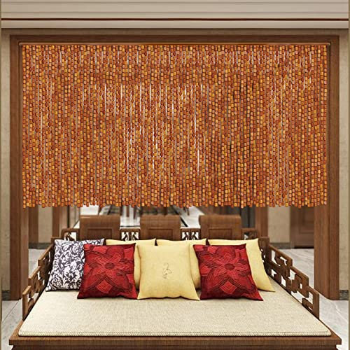 YUJIANHUAA Bambusvorhang Perlenvorhang,Türvorhang mit Holzperlen,Dekovorhang,Balkontür,Insektenschutz Vorhang,Fadenvorhang,Raumteiler,für Schlafzimmer Wohnzimmer,Anpassbare (110x210cm(110 Stränge))