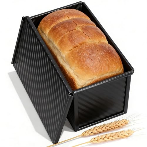 Natudeco Brotbackformen mit Deckel Toastbrot Backform, Toast Brot Backform 2,2 Lb Teigkapazität Rechteckige Laibpfanne zum Backen von Kuchen Küche Bäckerei Backgeschirr(Schwarz)