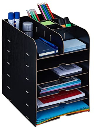 Relaxdays Schreibtisch Organizer mit Dokumentenablage, 12 Fächer, HBT: 34,5 x 25 x 32 cm, Büroorganizer MDF, Farbwahl | HBT: 34,5 x 25 x 32 cm, Büroorganizer MDF