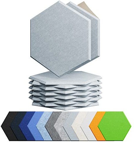 Amantech 12 Pack Acoustic Panels Self Adhesive Sound Proof Foam, High Density Sound Acoustic Foam Panel, 12X10.23X0.4 Inch Hexagon Wall Panels in Home,Office,Reccording Room,Studio(Blue Gray)