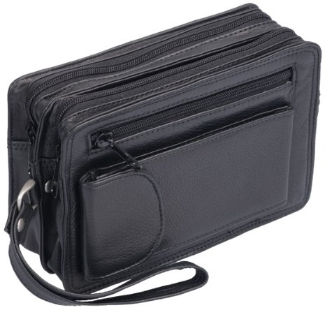 Sac de poignet en cuir pour hommes en cuir de vachette (155B) Sac pour hommes Sac en cuir véritable Nouveau, Noir , Sac de