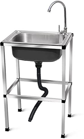 Küche Spülbecken Edelstahl Waschbecken Ausgussbecken Handelsrestaurant Vorbereitungsstation Waschbecken mit kalten und heißen Wasserleitungen Lagerregale für Garage, Waschküche, Garten ( Color : Singl