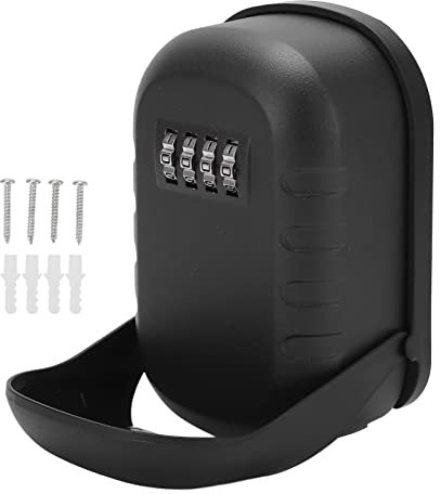 Glomora Key Lock Box, Wall Mount Portable Black 4 Digit Security Key Lock Box Large Capacity Key Storage for Home Office Factory Construction Site