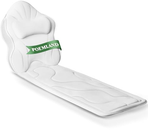 Poemland Luxury Thick Full Body Bath Pillows Mat & Cushion for Bathtub Headrest Neck Shoulder Support Comfort Relaxation Spa Accessories Perfect for a Spa Soak in Bathtub (White)