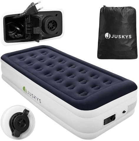 Juskys Luftmatratze Selbstaufblasend 90x190cm - Luftbett 1 Person mit integr. Luftpumpe - ideal als Gästebett oder Camping Matratze - wasserdicht