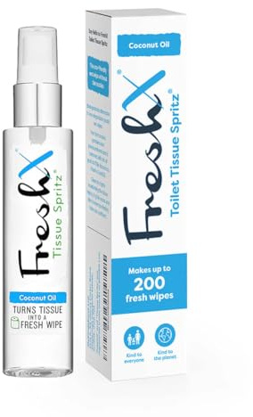 FreshX Toilet Paper Spray | Soothes with Aloe Vera, Coconut Oil & Vitamin E | Turns Loo Roll into 200 Flushable Moist Wipes | Better Than Gel | Septic Safe | Wet Wipe Alternative | Travel Essential