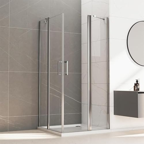 Duschkabine Eckeinstieg 90x90x185cm Schwingtür Duschabtrennung, 90x90cm Glas Eckeinstieg Dusche mit Doppel Pendeltür Duschwand aus 6mm ESG Nano Sicherheitsglas, Glas Duschtür